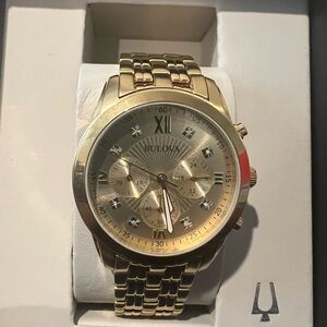 Bulova Diamond Men’s Chronograph Gold Steel Gold Dial 40mm Watch - 97D114